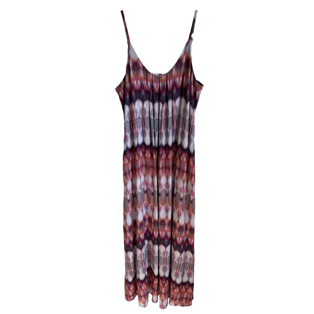 Nicole Miller Maxi Dress Sz M Spaghetti Straps Ikat Print Scoop Neck Boho